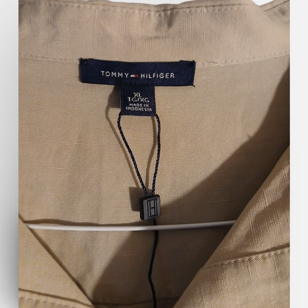 Tommy Hilfiger Tan Safari Shirt Dress belt Short Sleeve Button Up Womens Size XL - Picture 4 of 10